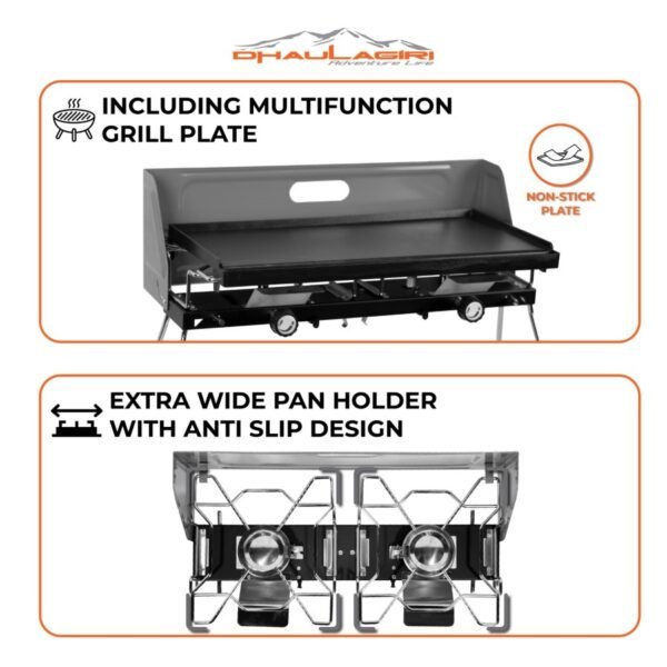 DH CAMPING STOVE TWIN BURNER WITH GRILL PLATE - Image 5