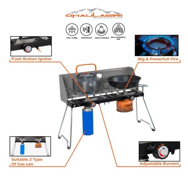 DH CAMPING STOVE TWIN BURNER WITH GRILL PLATE - Image 4