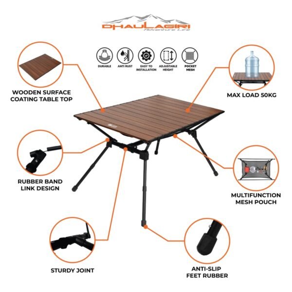 DH FOLDING TABLE WOODGRAIN 505 ADJUSTABLE HEIGHT - Image 3