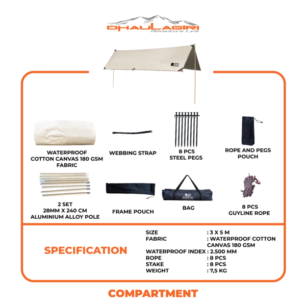DH FLYSHEET SET CANVAS 3X5 M - Image 6